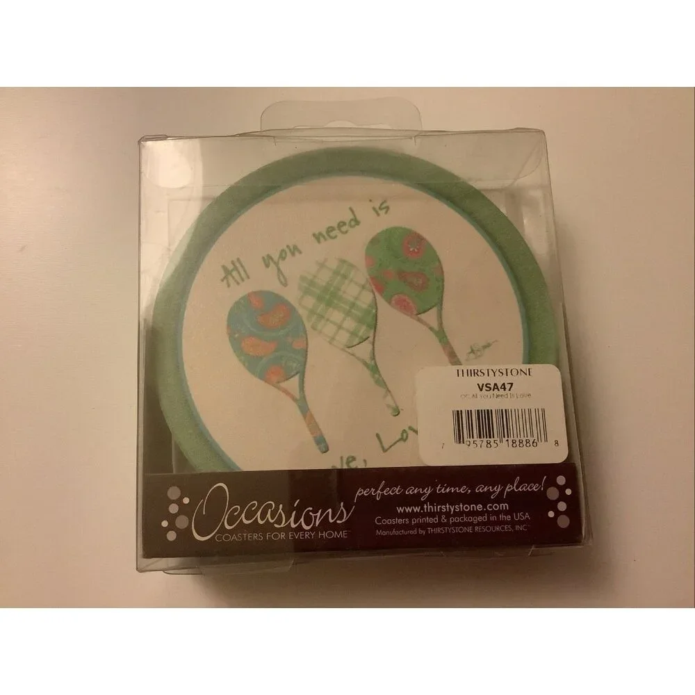 Thirstystone Coasters Set Of 4 Tennis Rackets All You Need Is Love New Old Stock